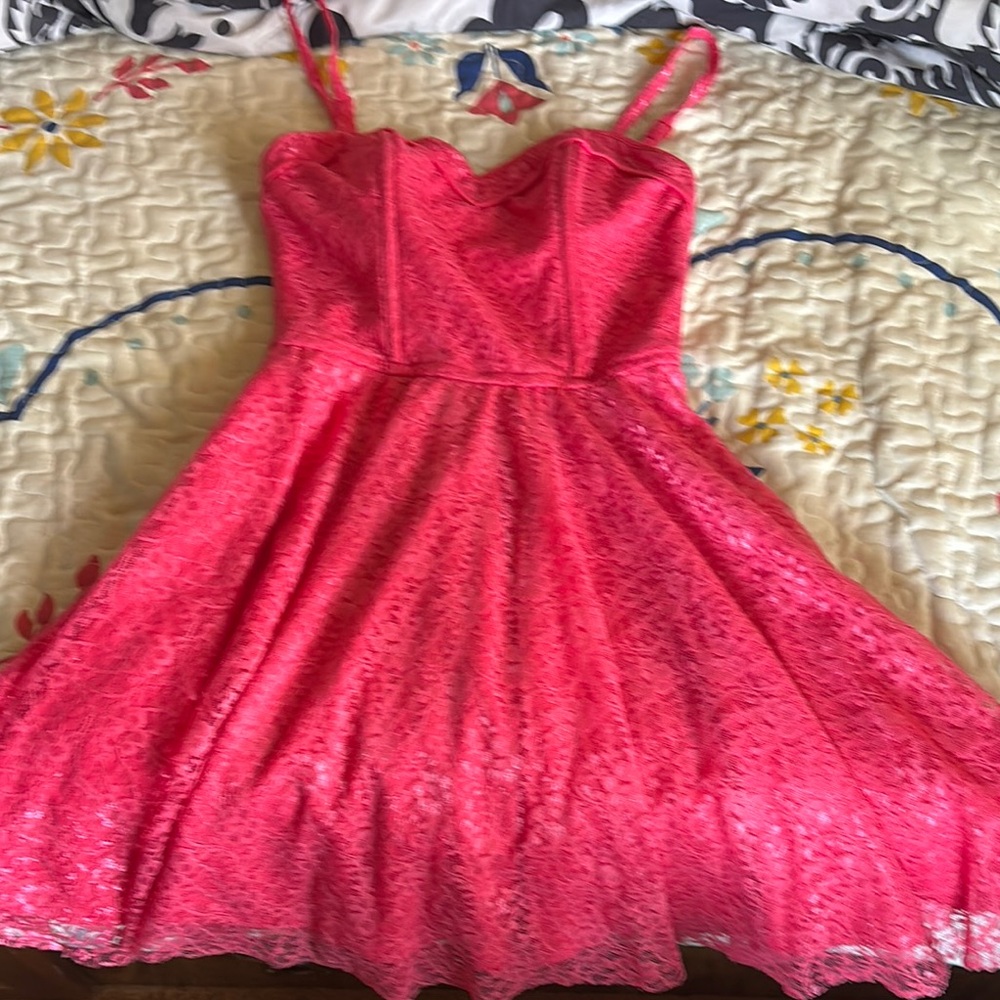 dELiA*s Red Pleated Sundress Spaghetti Strap Wedding Guest